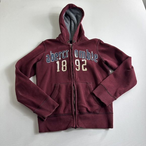 Abercrombie & Fitch Maroon Red Long Sleeve Hooded Sweater Boys Size Large - Picture 1 of 9